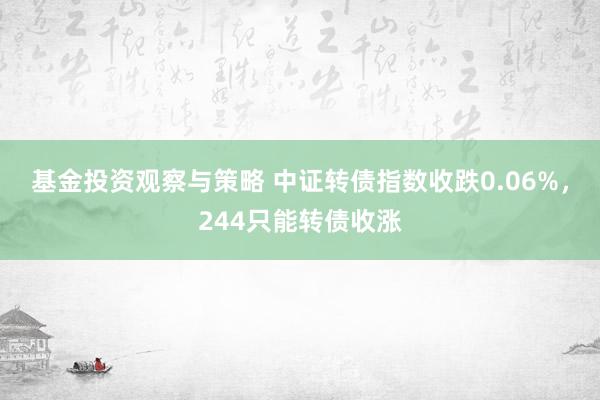 基金投资观察与策略 中证转债指数收跌0.06%，244只能转债收涨