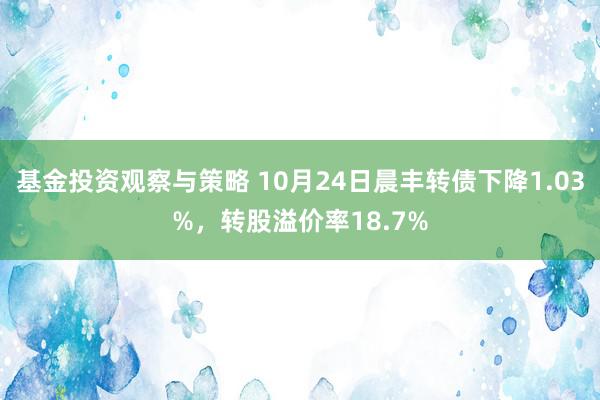 基金投资观察与策略 10月24日晨丰转债下降1.03%，转股溢价率18.7%