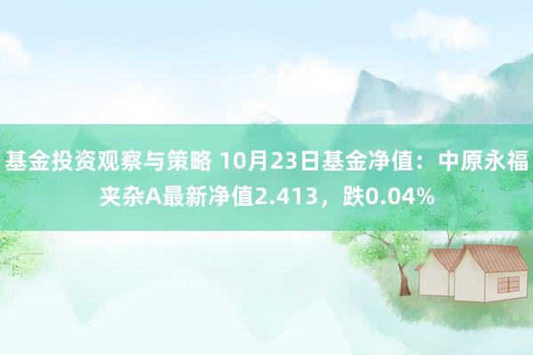 基金投资观察与策略 10月23日基金净值：中原永福夹杂A最新净值2.413，跌0.04%