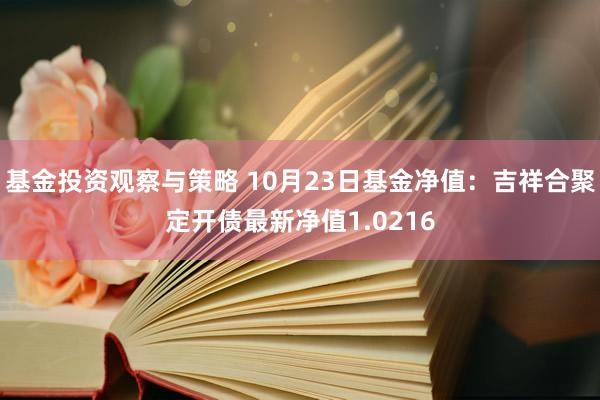 基金投资观察与策略 10月23日基金净值：吉祥合聚定开债最新净值1.0216