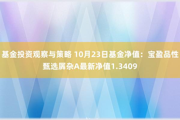 基金投资观察与策略 10月23日基金净值：宝盈品性甄选羼杂A最新净值1.3409