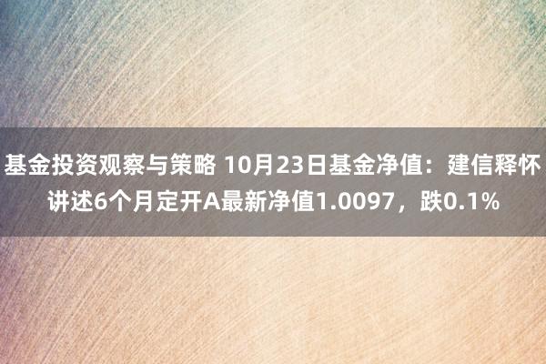 基金投资观察与策略 10月23日基金净值：建信释怀讲述6个月定开A最新净值1.0097，跌0.1%