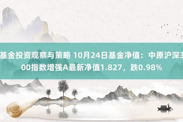 基金投资观察与策略 10月24日基金净值：中原沪深300指数增强A最新净值1.827，跌0.98%