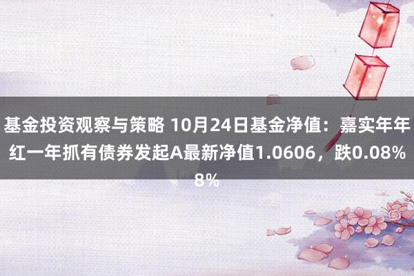 基金投资观察与策略 10月24日基金净值：嘉实年年红一年抓有债券发起A最新净值1.0606，跌0.08%