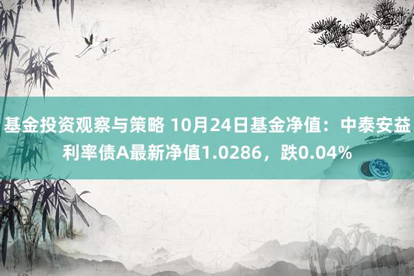 基金投资观察与策略 10月24日基金净值：中泰安益利率债A最新净值1.0286，跌0.04%