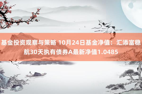 基金投资观察与策略 10月24日基金净值：汇添富稳航30天执有债券A最新净值1.0485