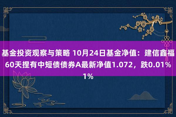 基金投资观察与策略 10月24日基金净值：建信鑫福60天捏有中短债债券A最新净值1.072，跌0.01%