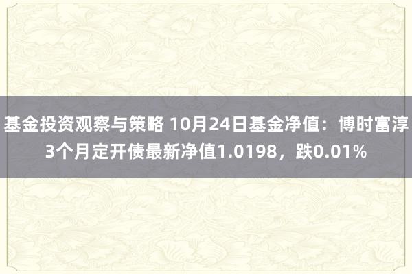 基金投资观察与策略 10月24日基金净值：博时富淳3个月定开债最新净值1.0198，跌0.01%