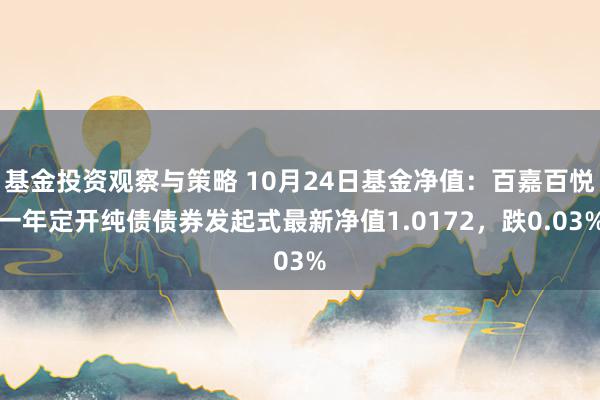 基金投资观察与策略 10月24日基金净值：百嘉百悦一年定开纯债债券发起式最新净值1.0172，跌0.03%