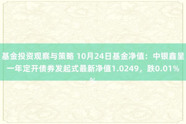 基金投资观察与策略 10月24日基金净值：中银鑫呈一年定开债券发起式最新净值1.0249，跌0.01%