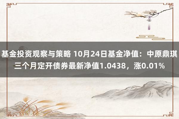 基金投资观察与策略 10月24日基金净值：中原鼎琪三个月定开债券最新净值1.0438，涨0.01%