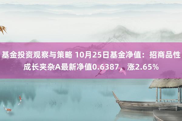 基金投资观察与策略 10月25日基金净值：招商品性成长夹杂A最新净值0.6387，涨2.65%