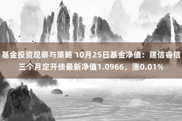 基金投资观察与策略 10月25日基金净值：建信睿信三个月定开债最新净值1.0966，涨0.01%