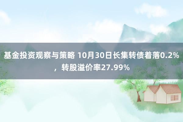 基金投资观察与策略 10月30日长集转债着落0.2%，转股溢价率27.99%