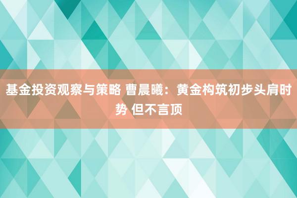 基金投资观察与策略 曹晨曦：黄金构筑初步头肩时势 但不言顶