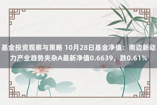 基金投资观察与策略 10月28日基金净值：南边新动力产业趋势夹杂A最新净值0.6639，跌0.61%