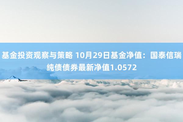 基金投资观察与策略 10月29日基金净值：国泰信瑞纯债债券最新净值1.0572