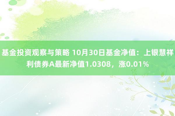 基金投资观察与策略 10月30日基金净值：上银慧祥利债券A最新净值1.0308，涨0.01%