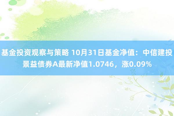 基金投资观察与策略 10月31日基金净值：中信建投景益债券A最新净值1.0746，涨0.09%