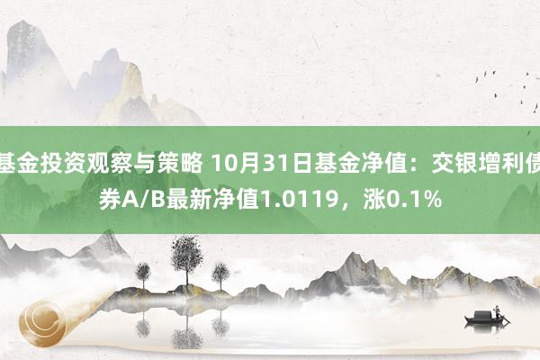 基金投资观察与策略 10月31日基金净值：交银增利债券A/B最新净值1.0119，涨0.1%