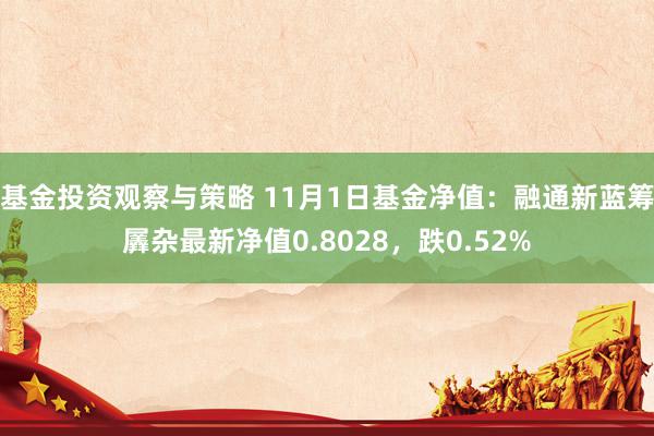 基金投资观察与策略 11月1日基金净值：融通新蓝筹羼杂最新净值0.8028，跌0.52%