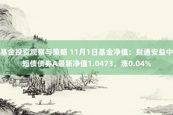 基金投资观察与策略 11月1日基金净值：财通安益中短债债券A最新净值1.0473，涨0.04%