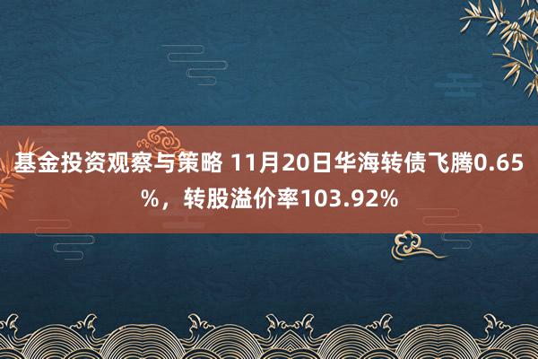 基金投资观察与策略 11月20日华海转债飞腾0.65%，转股溢价率103.92%