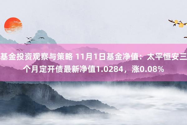 基金投资观察与策略 11月1日基金净值：太平恒安三个月定开债最新净值1.0284，涨0.08%