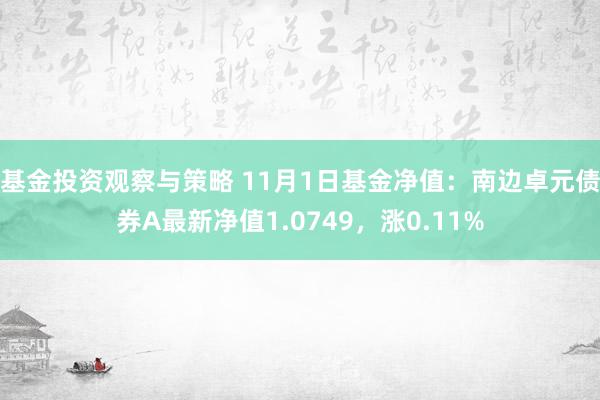 基金投资观察与策略 11月1日基金净值：南边卓元债券A最新净值1.0749，涨0.11%