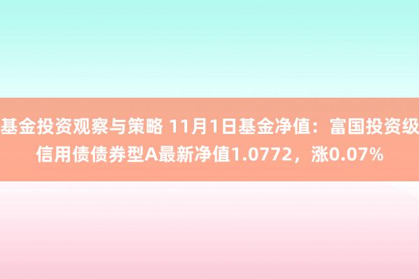 基金投资观察与策略 11月1日基金净值：富国投资级信用债债券型A最新净值1.0772，涨0.07%