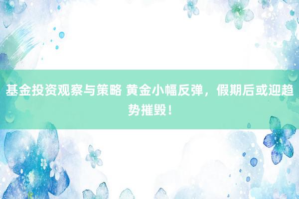 基金投资观察与策略 黄金小幅反弹，假期后或迎趋势摧毁！