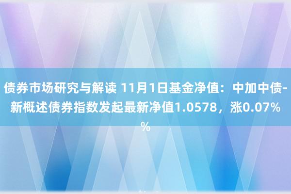 债券市场研究与解读 11月1日基金净值：中加中债-新概述债券指数发起最新净值1.0578，涨0.07%