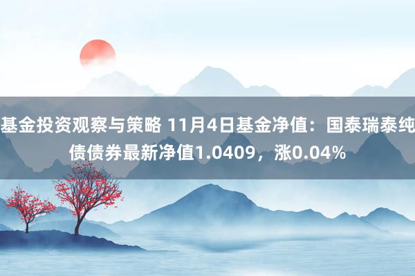 基金投资观察与策略 11月4日基金净值：国泰瑞泰纯债债券最新净值1.0409，涨0.04%