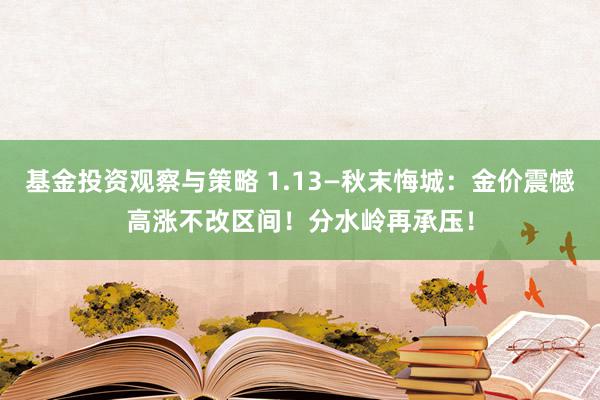 基金投资观察与策略 1.13—秋末悔城：金价震憾高涨不改区间！分水岭再承压！