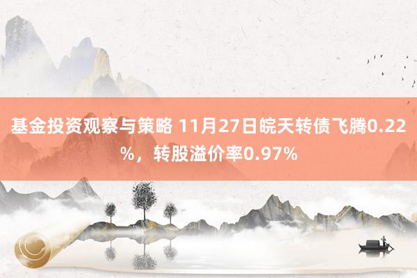 基金投资观察与策略 11月27日皖天转债飞腾0.22%，转股溢价率0.97%