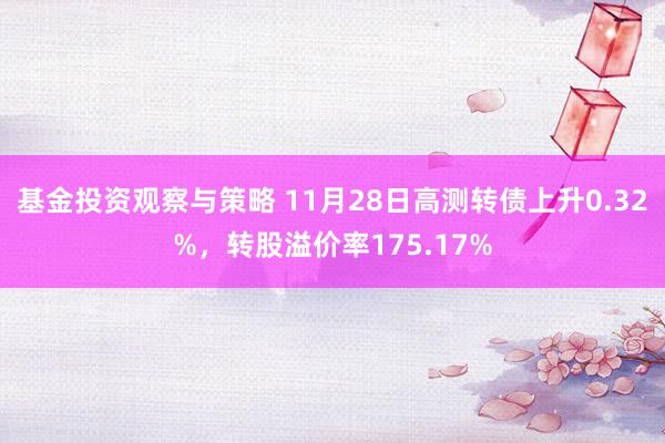 基金投资观察与策略 11月28日高测转债上升0.32%，转股溢价率175.17%