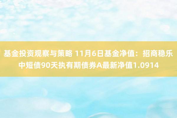 基金投资观察与策略 11月6日基金净值：招商稳乐中短债90天执有期债券A最新净值1.0914