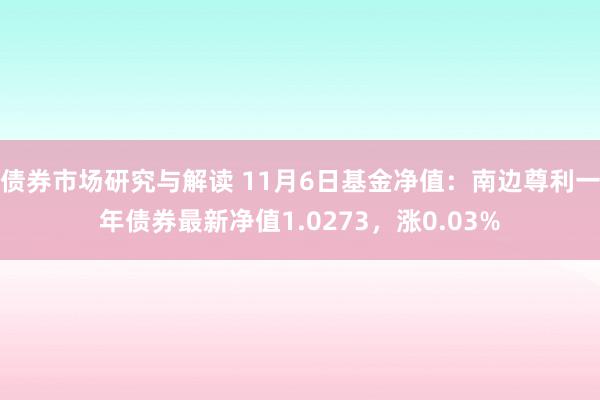 债券市场研究与解读 11月6日基金净值：南边尊利一年债券最新净值1.0273，涨0.03%