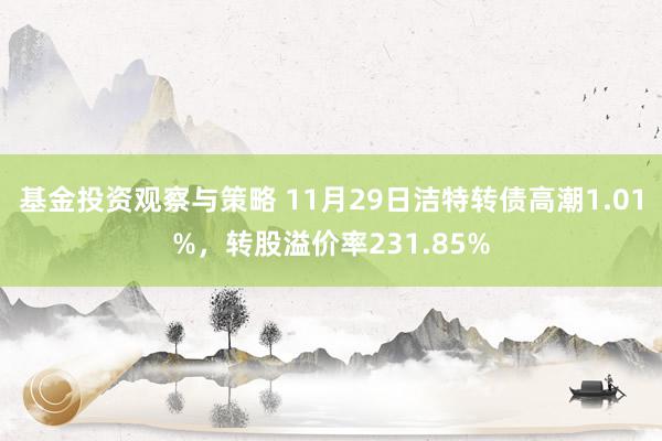 基金投资观察与策略 11月29日洁特转债高潮1.01%，转股溢价率231.85%