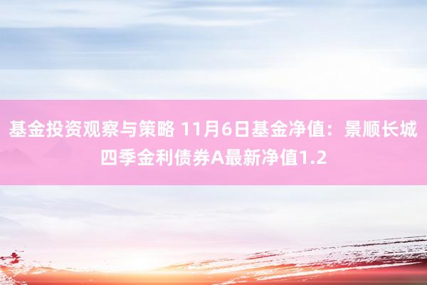 基金投资观察与策略 11月6日基金净值：景顺长城四季金利债券A最新净值1.2