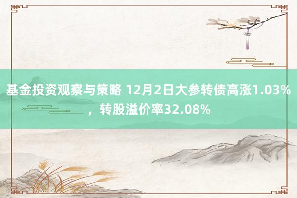 基金投资观察与策略 12月2日大参转债高涨1.03%，转股溢价率32.08%