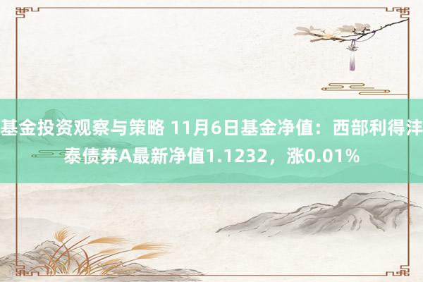 基金投资观察与策略 11月6日基金净值：西部利得沣泰债券A最新净值1.1232，涨0.01%