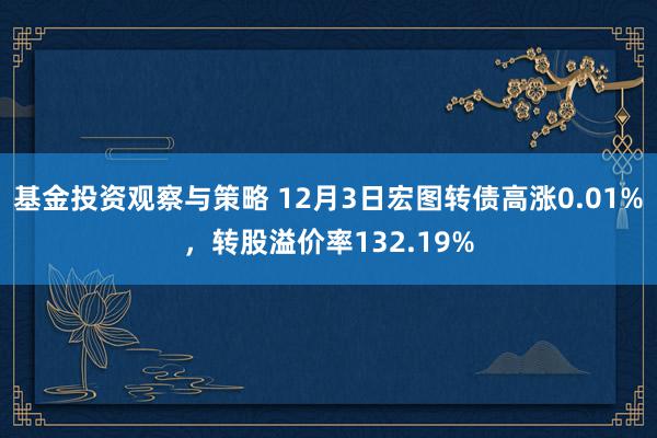 基金投资观察与策略 12月3日宏图转债高涨0.01%，转股溢价率132.19%