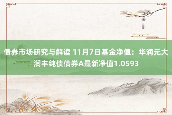 债券市场研究与解读 11月7日基金净值：华润元大润丰纯债债券A最新净值1.0593