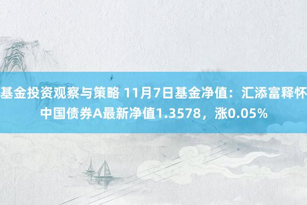 基金投资观察与策略 11月7日基金净值：汇添富释怀中国债券A最新净值1.3578，涨0.05%