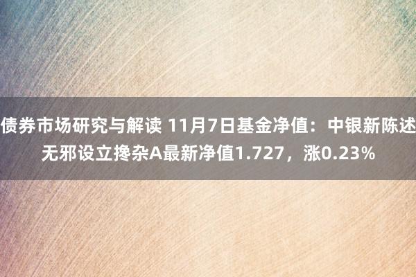 债券市场研究与解读 11月7日基金净值：中银新陈述无邪设立搀杂A最新净值1.727，涨0.23%