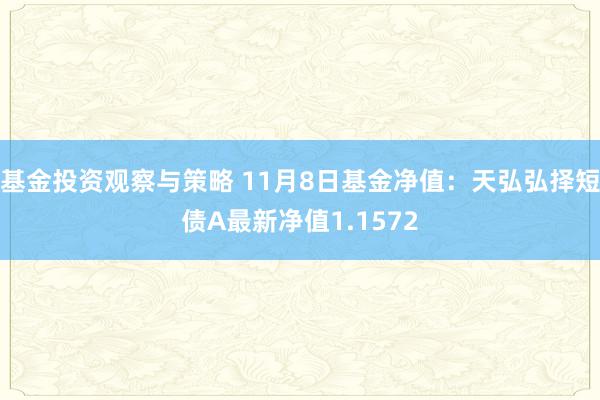 基金投资观察与策略 11月8日基金净值：天弘弘择短债A最新净值1.1572