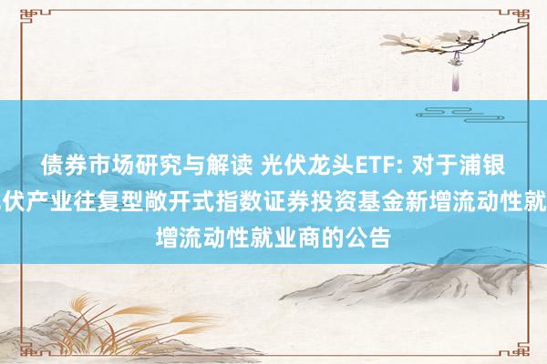 债券市场研究与解读 光伏龙头ETF: 对于浦银安盛中证光伏产业往复型敞开式指数证券投资基金新增流动性就业商的公告