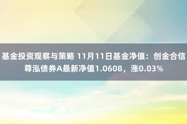 基金投资观察与策略 11月11日基金净值：创金合信尊泓债券A最新净值1.0608，涨0.03%