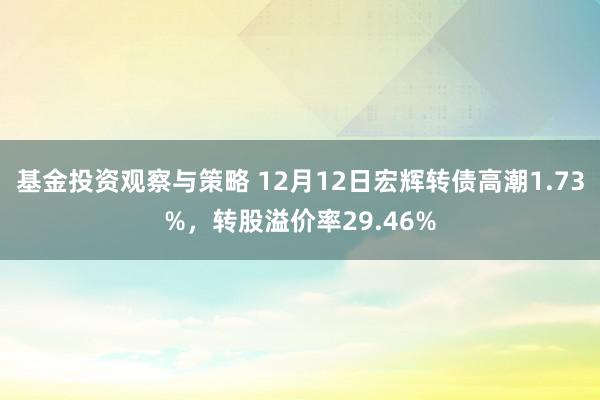 基金投资观察与策略 12月12日宏辉转债高潮1.73%，转股溢价率29.46%